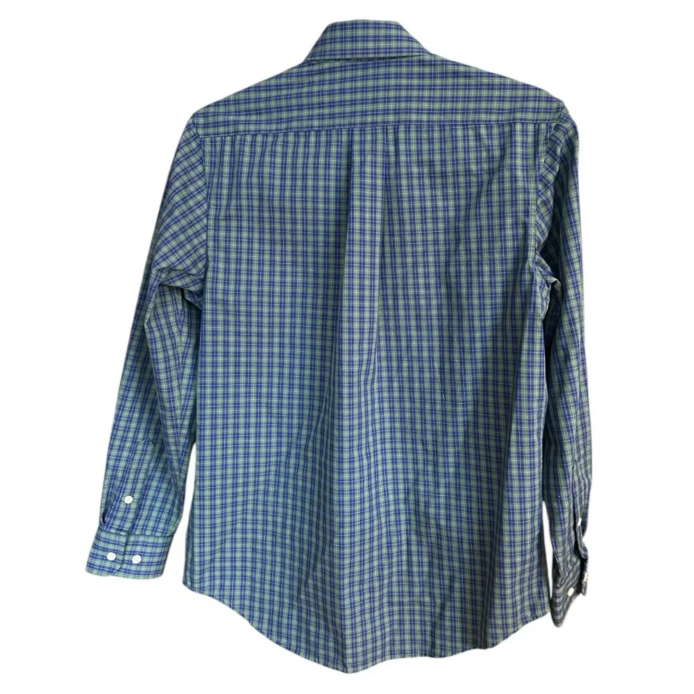 Ralph‎ Lauren Black Label Youth Size 18 Cotton Blue Green Plaid Dress Shirt